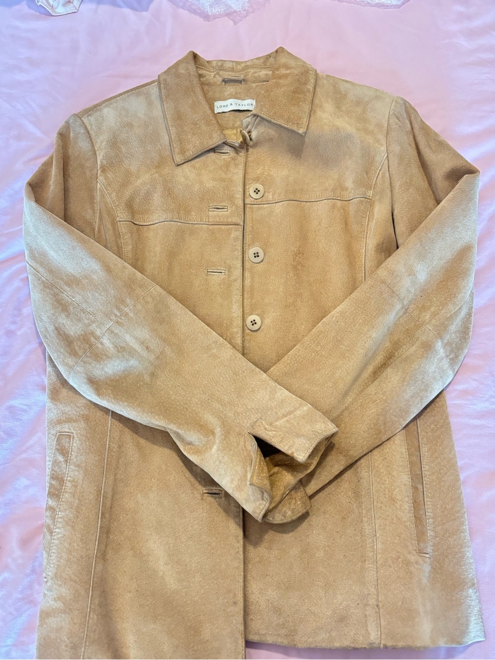 Lord & Taylor Women Tan Suede Button-Front Jacket